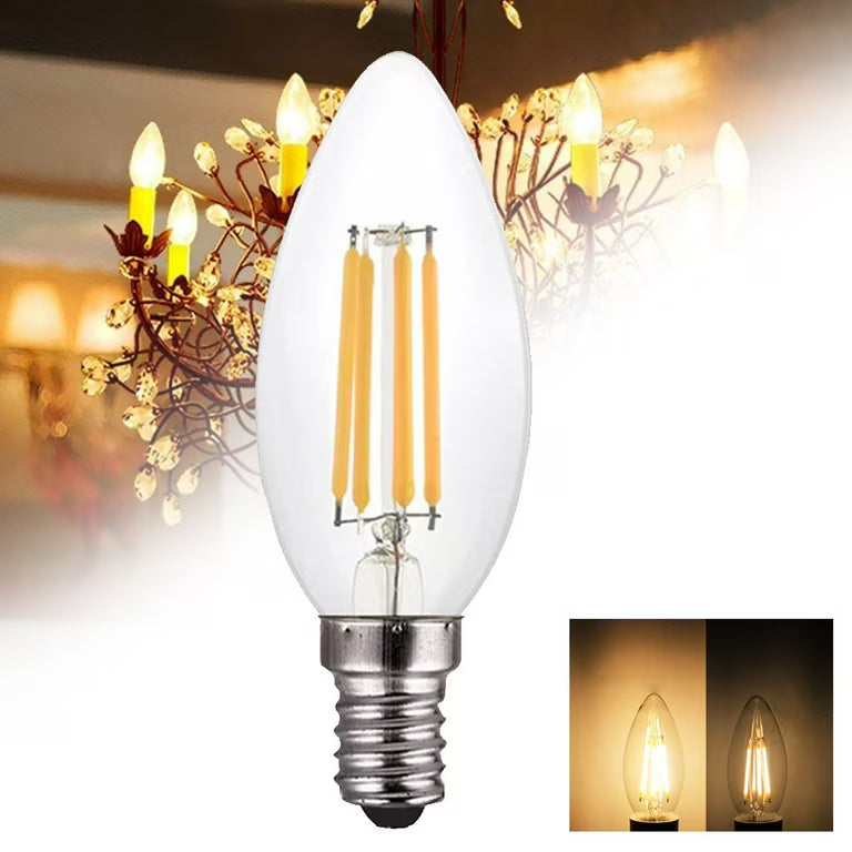 Bec LED E14 4W C35, 480lm, Filament Lumanare Transparent