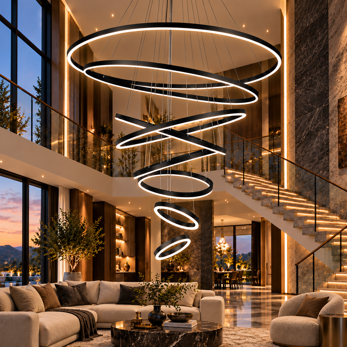 Lustra LED WONDERLAND Luxury Black 8 Segmente Echivalent 3000W Telecomanda