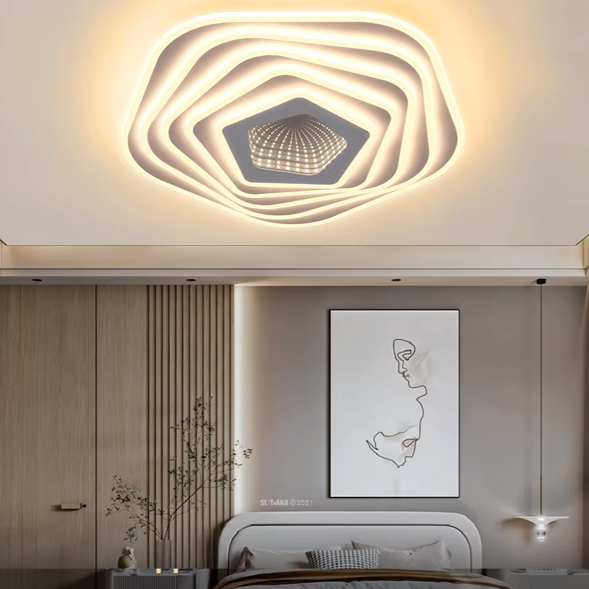 Lustra LED Pentagon MIRROR 3D Echivalent 800W Telecomanda ALBA / 50CM / 3D OGLINDA Lighting Fixtures