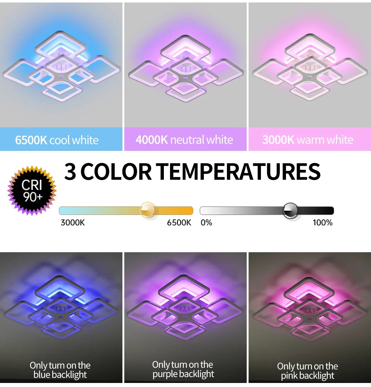 Lustra LED 4+4 SQUARE Gigant RGB Echivalent 1000W Telecomanda