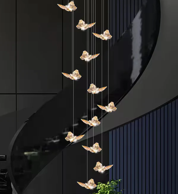 Lustra LED Suspendata Golden Butterfly 12 Elemente Echivalent 220W Telecomanda