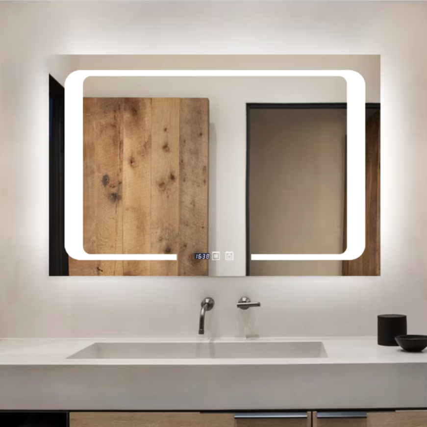 Oglinda LED 90X60cm cu Functie Dezaburire, Touch , Senzor si Ceas W32