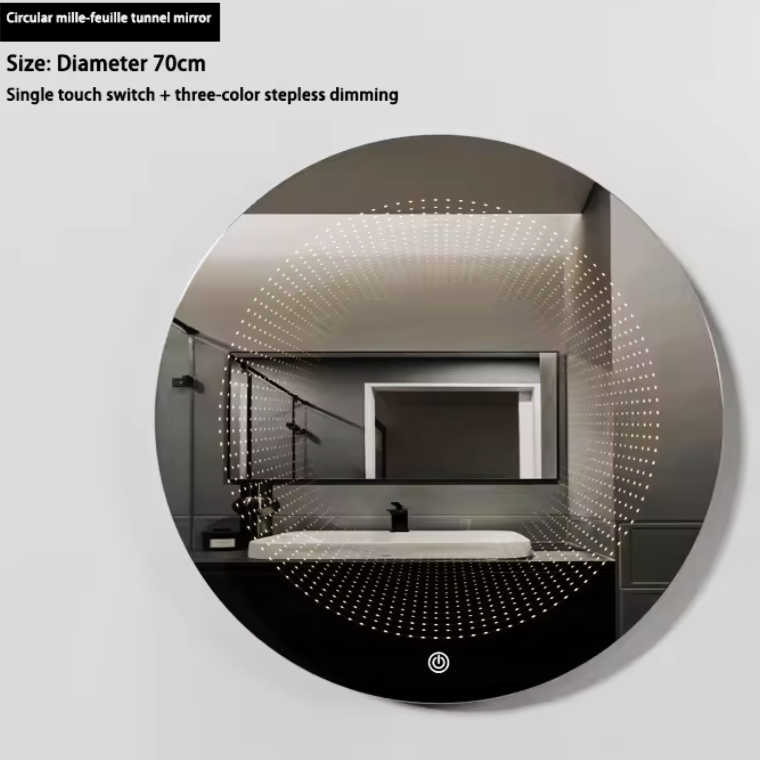 Oglinda LED Rotunda 3D Effect 70cm, 3 Lumini si Touch OD019X