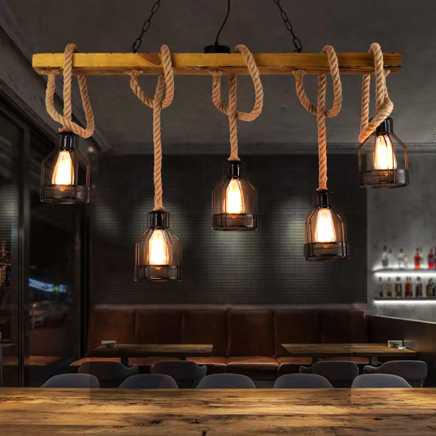 Lustra Wood Design Iron Cage 5XE27