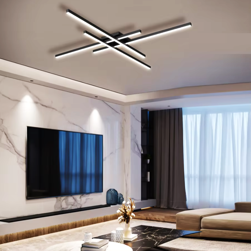 Lustra LED 4 Modern LINES Black Echivalent 400W Telecomanda