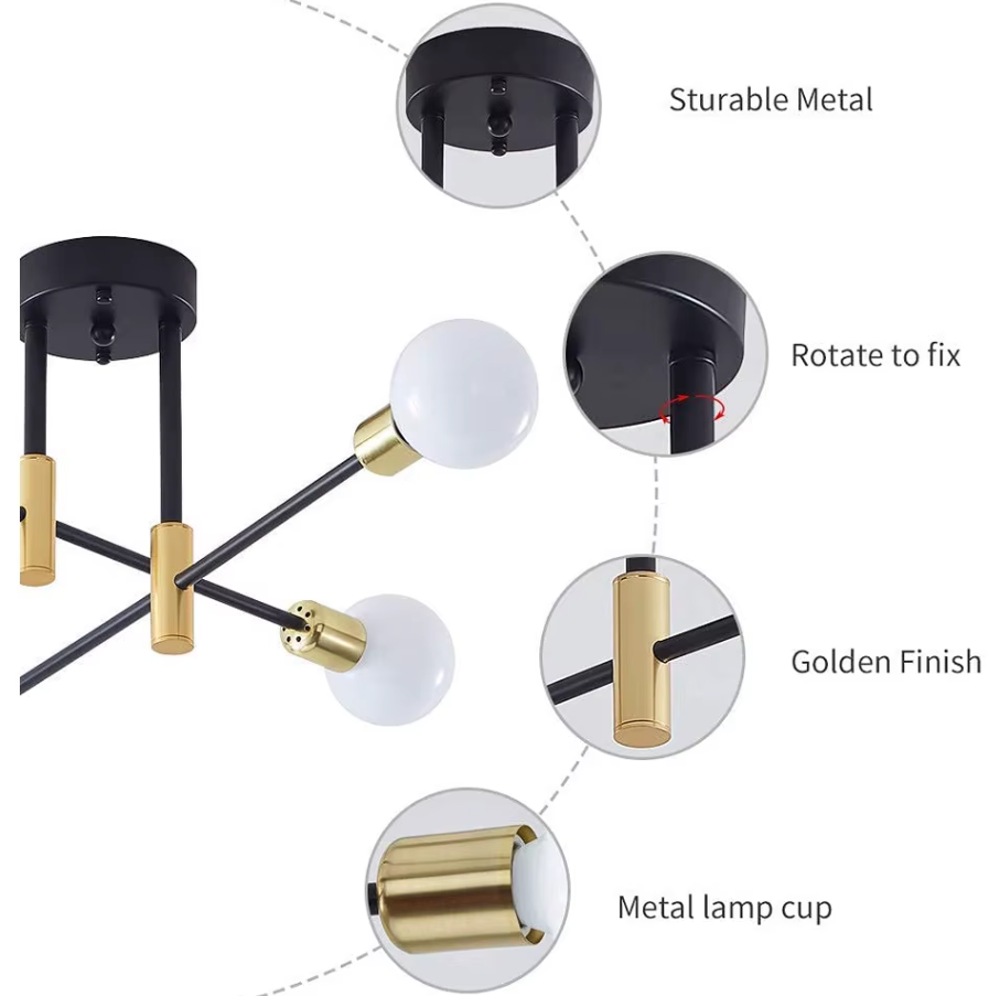 Lustra Minimalist Design 8xE27 Black+Gold 6038/8