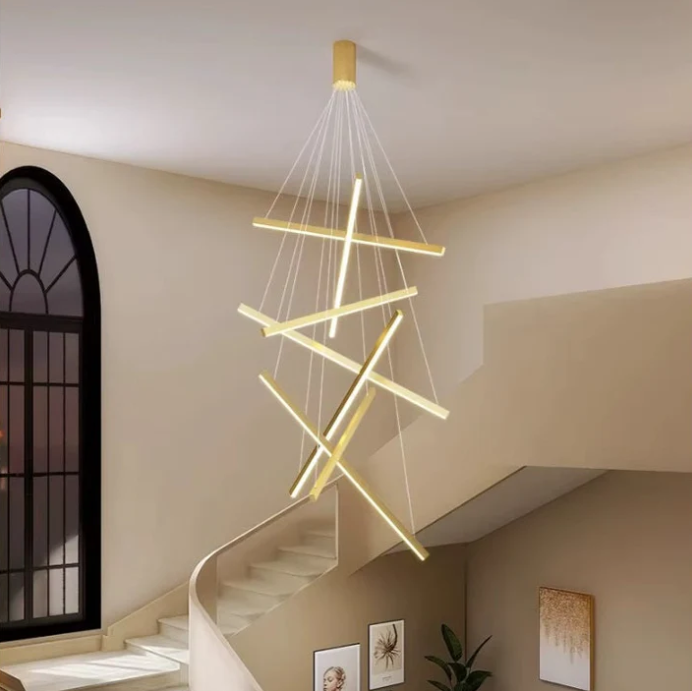 Lustra LED 7 Geometric GOLD Lines Suspendata Echivalent 800W 200CM
