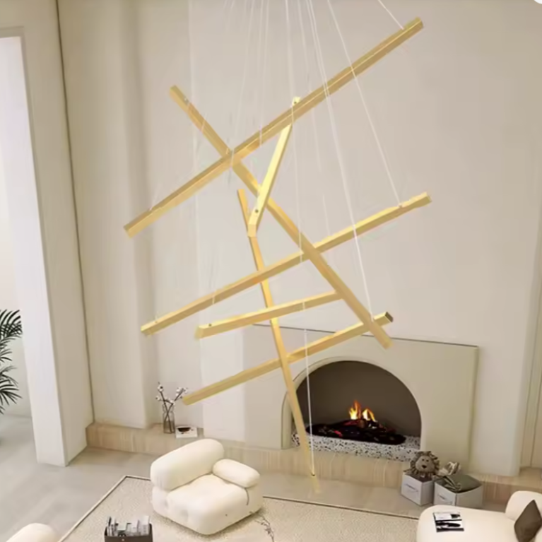 Lustra LED 7 Geometric GOLD Lines Suspendata Echivalent 800W 200CM