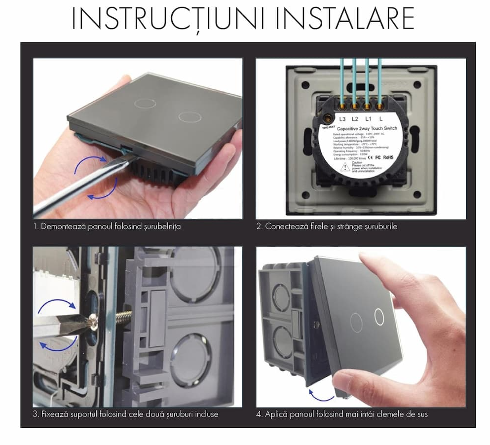 Intrerupator Alb cu Touch din Sticla 1 Buton Premium