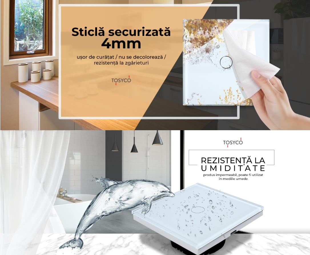 Intrerupator Alb cu Touch din Sticla 1 Buton Premium