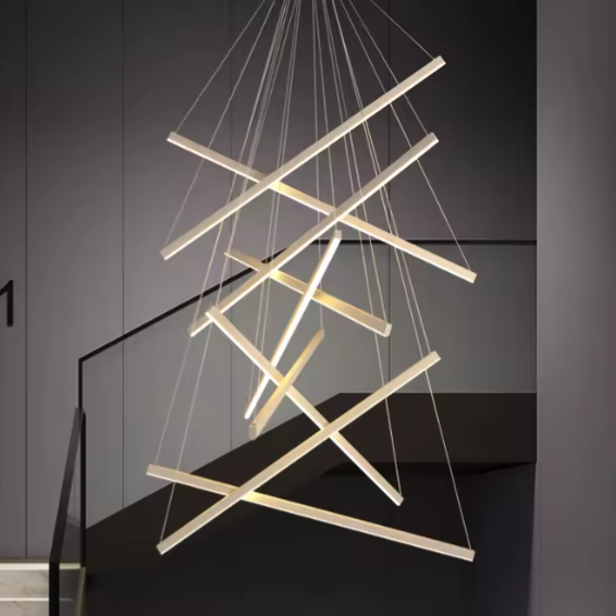 Lustra LED 9 Geometric GOLD Lines Suspendata Echivalent 1200W 300CM