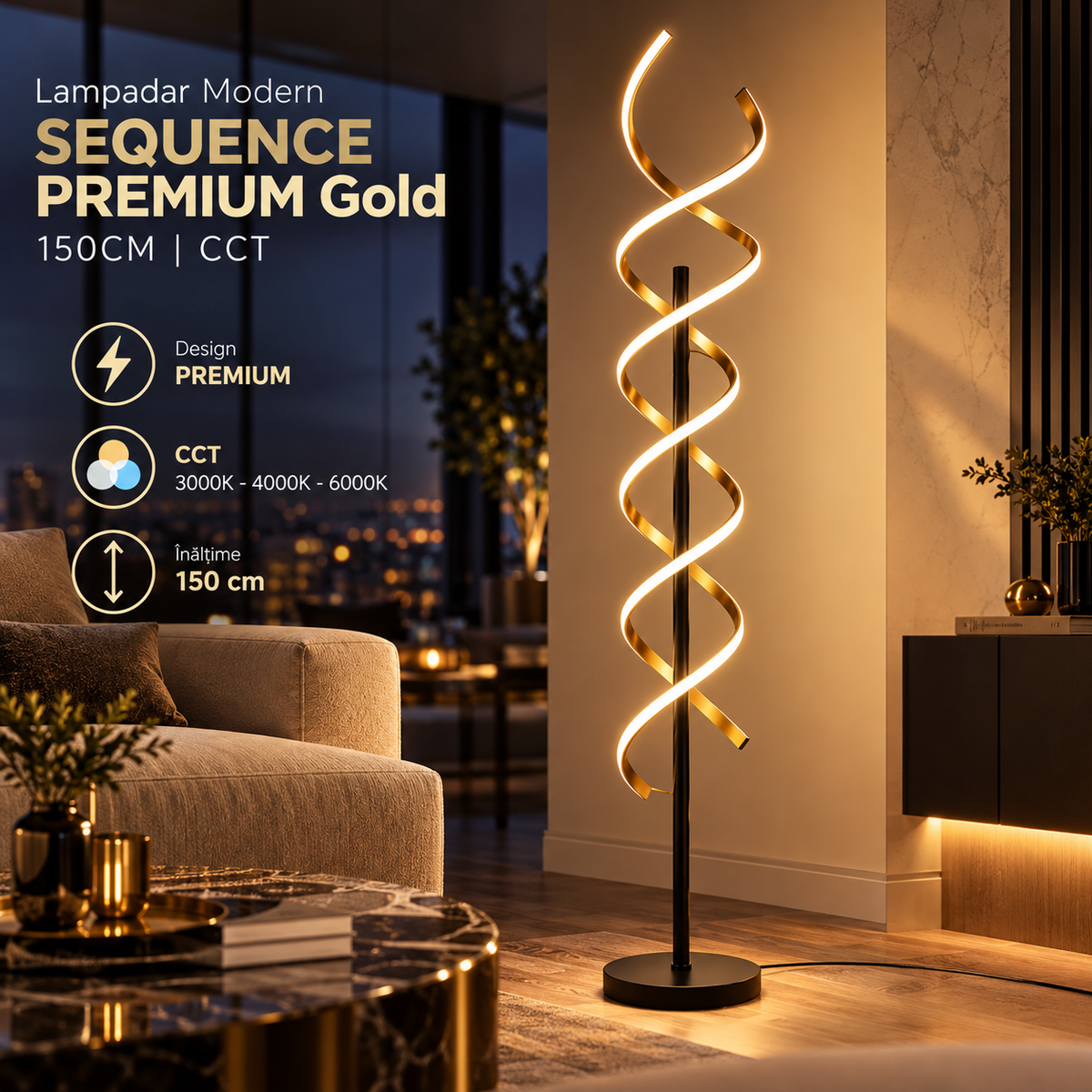 Lampadar Modern SEQUENCE PREMIUM Gold 150CM