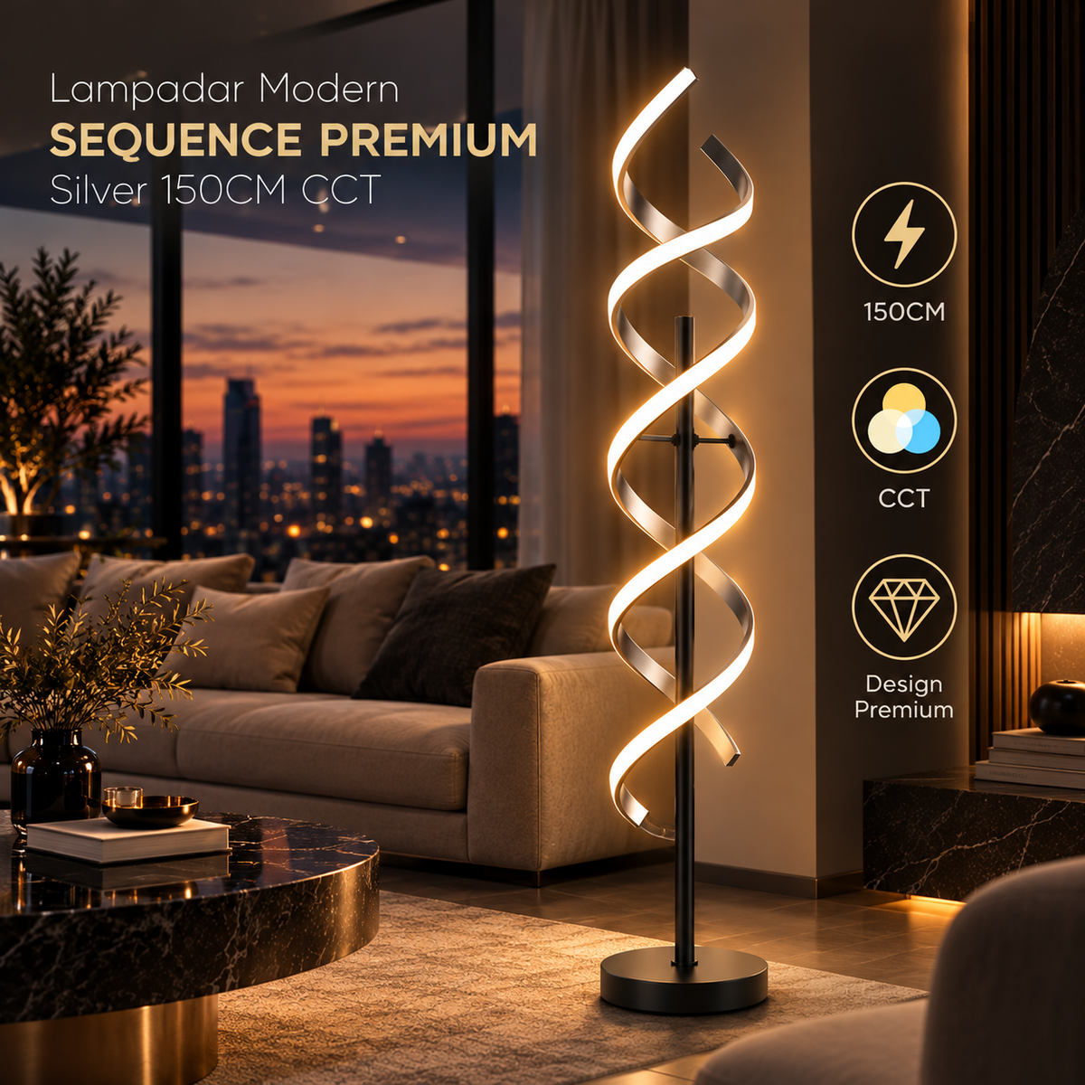 Lampadar Modern SEQUENCE PREMIUM Silver 150CM