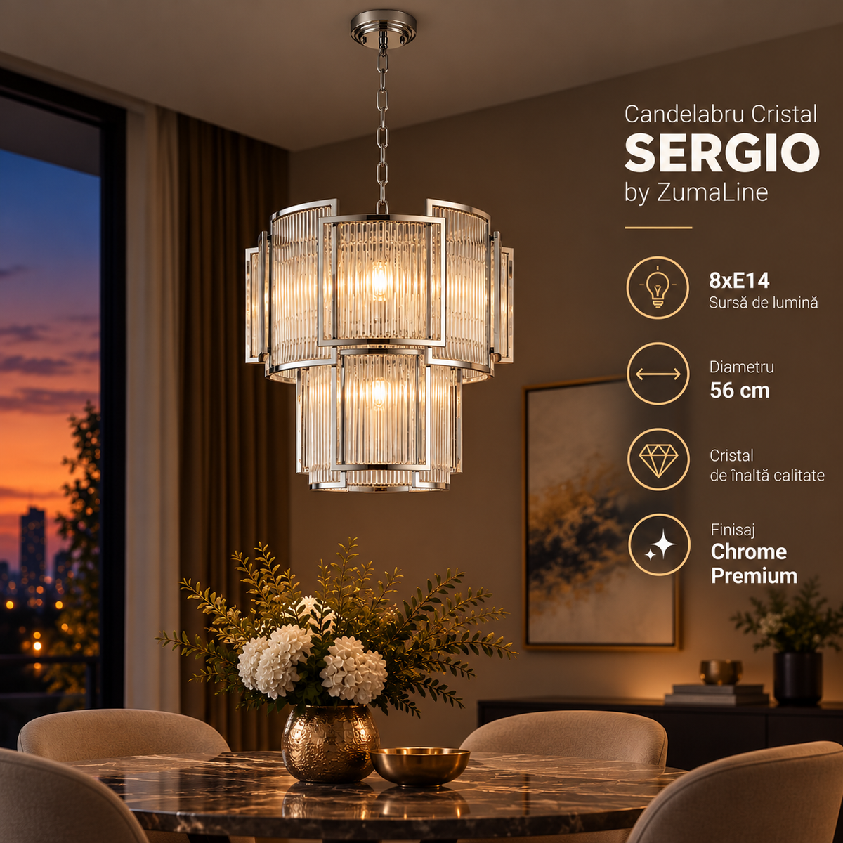 Candelabru Cristal Luxury Chrome SERGIO by ZumaLine