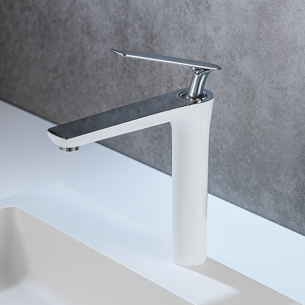 Baterie Pentru Lavoar Din Alama Finisaj Cromat Alb Design Modern