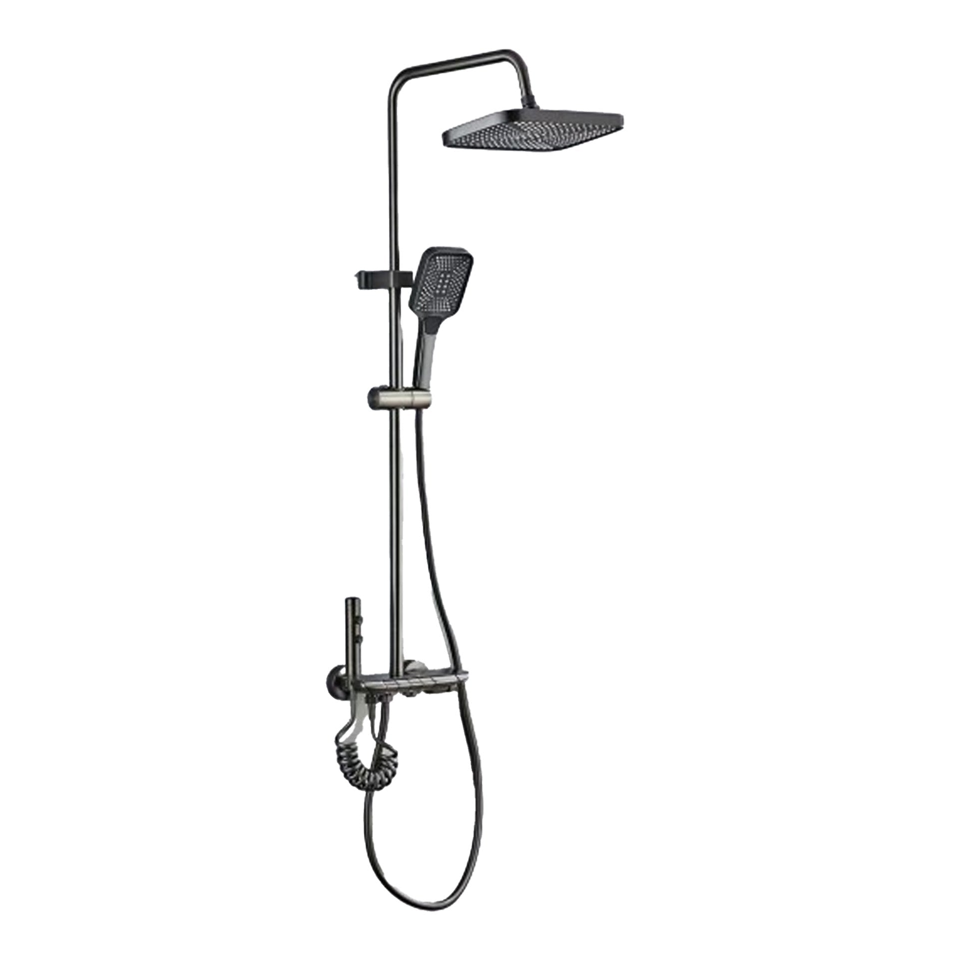 Coloana de Dus 4 Functii 1807 Negru Mat cu Polita din Sticla