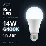 Bec LED Polar A60 Mat E27 Lumina Rece 14W Echivalent 100W