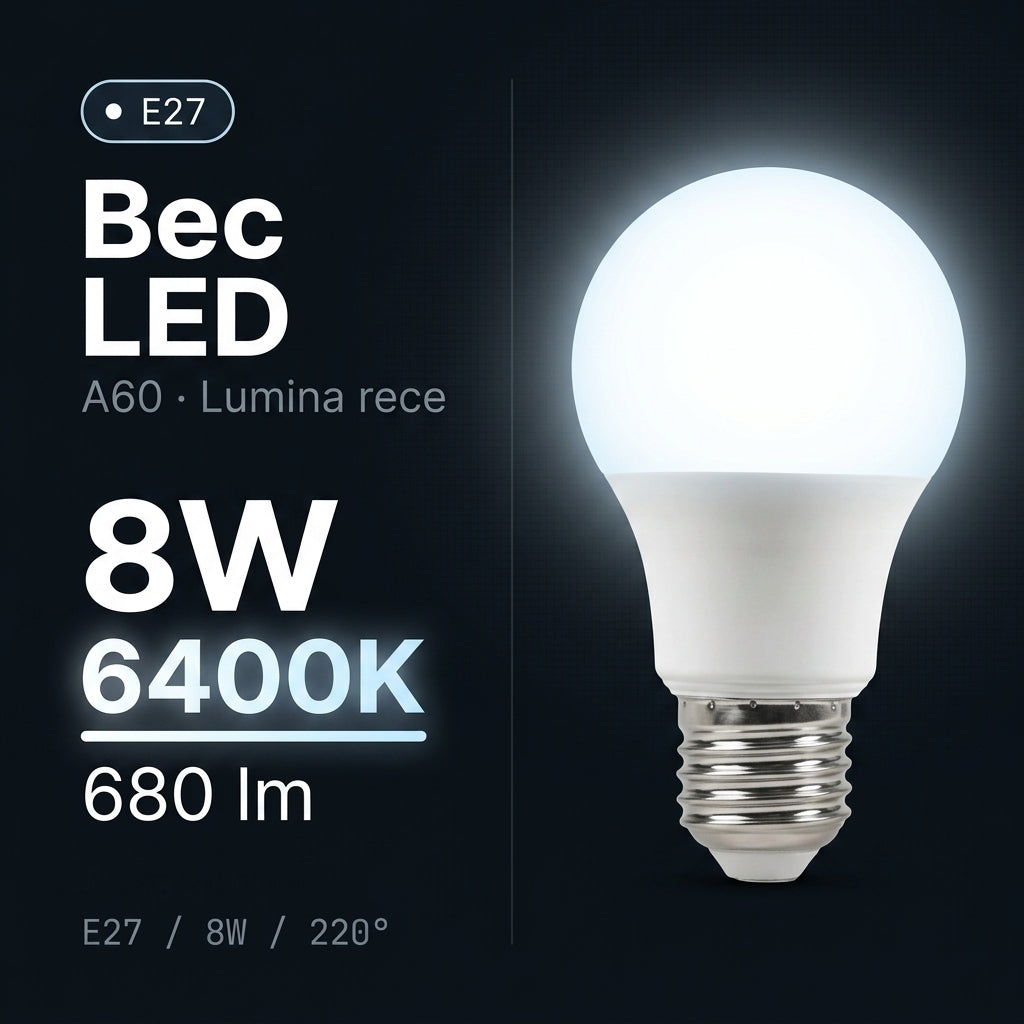 Bec LED A60 Mat E27 Lumina Rece 8W Echivalent 50W