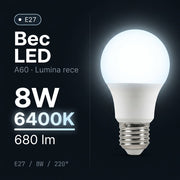 Bec LED A60 Mat E27 Lumina Rece 8W Echivalent 50W
