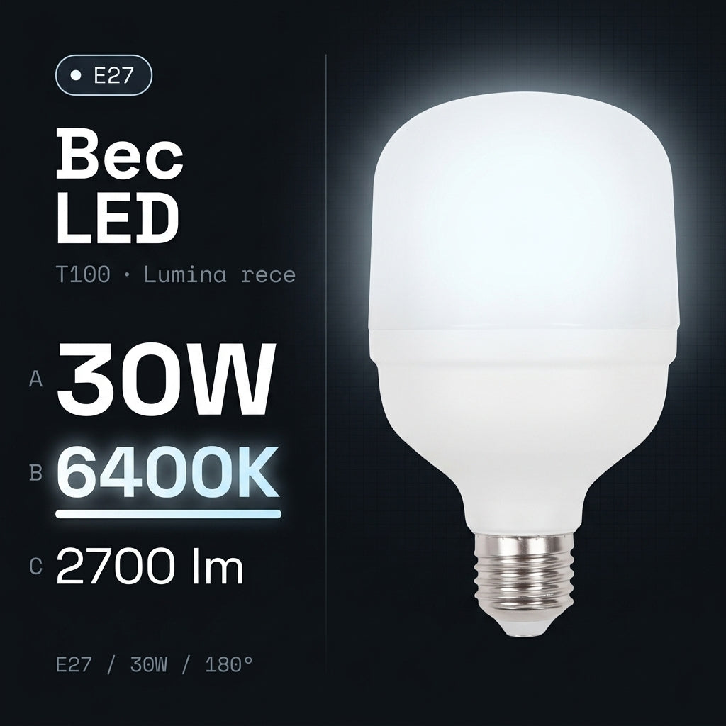Bec LED Titan Polar T100 Mat E27 Lumina Rece 30W Echivalent 200W