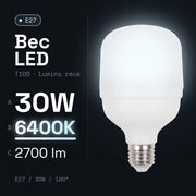 Bec LED Titan Polar T100 Mat E27 Lumina Rece 30W Echivalent 200W