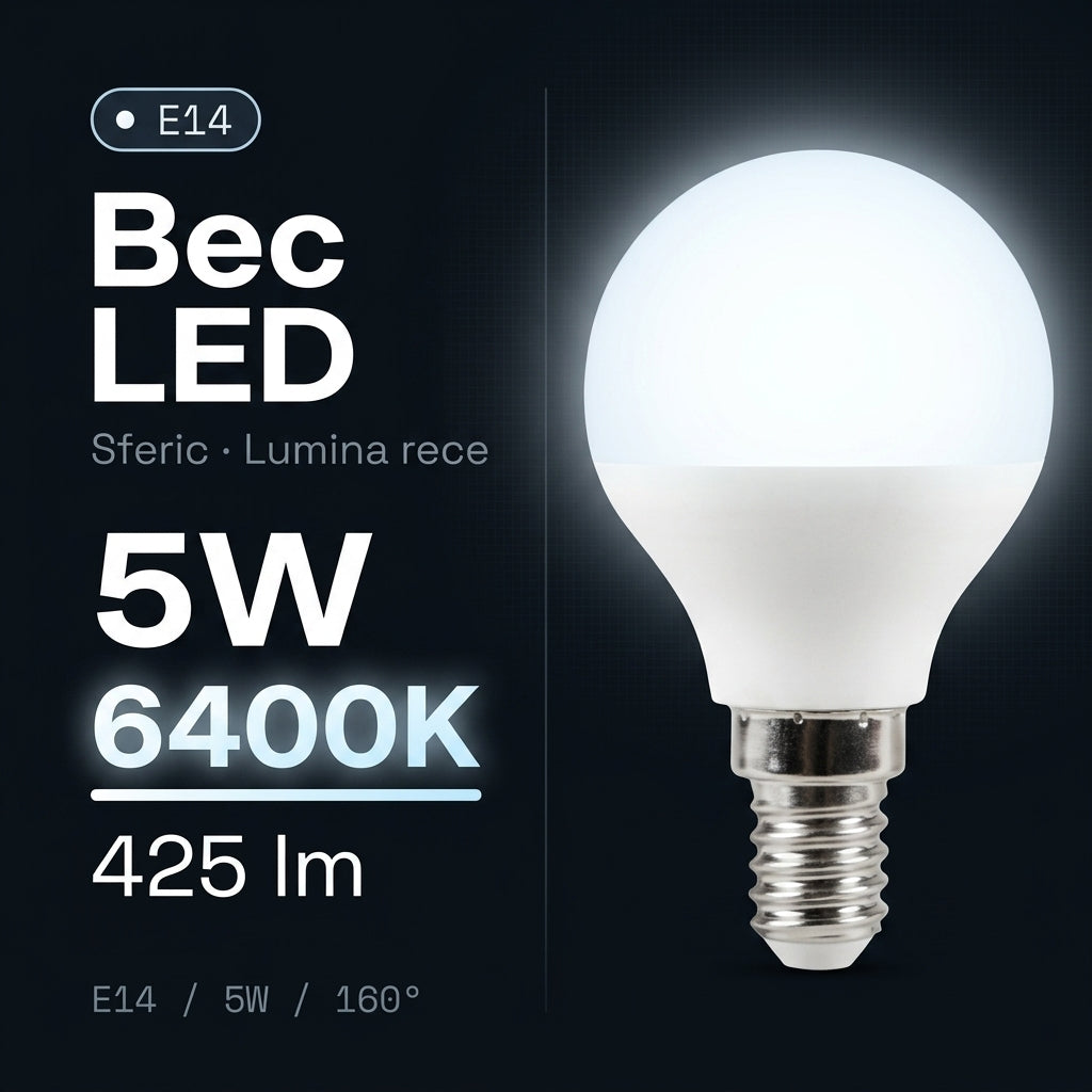 Bec LED Sfera Polar Mat E14 Lumina Rece 5W Echivalent 40W