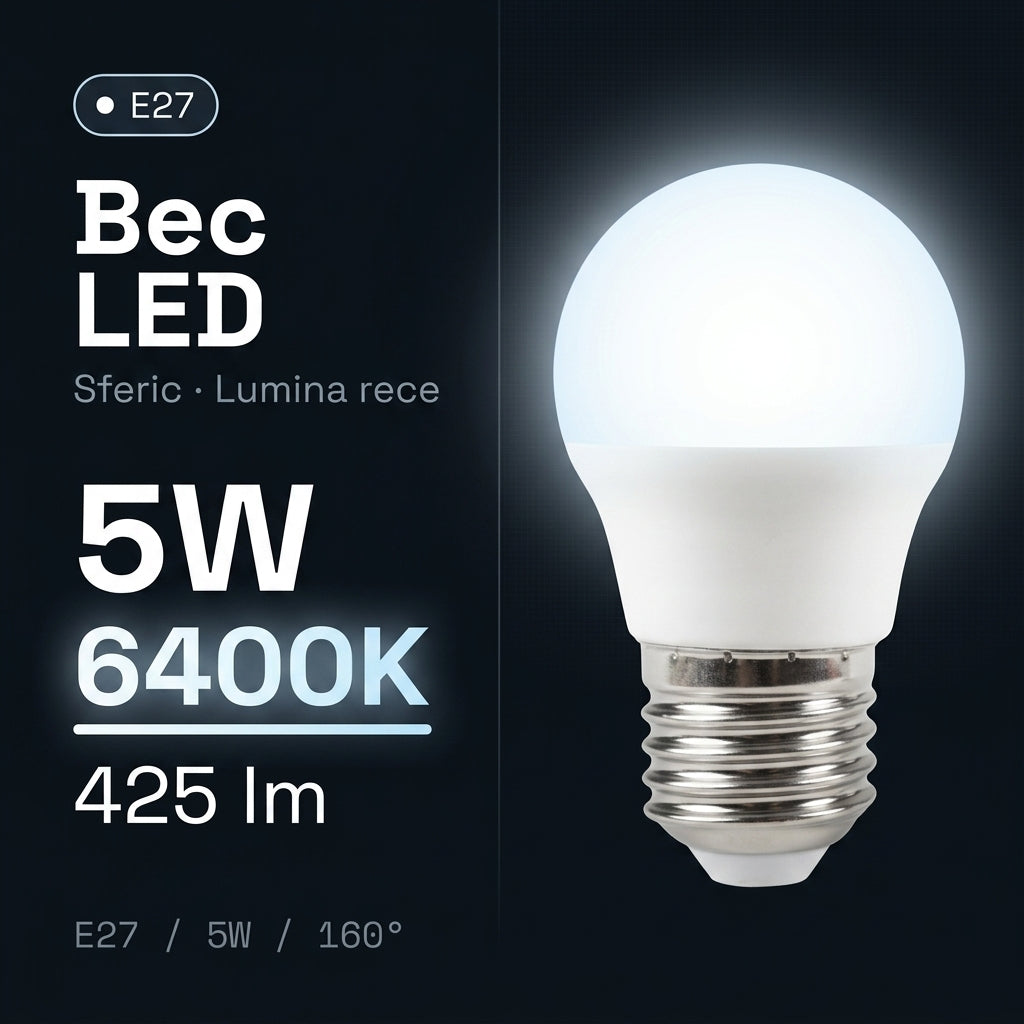 Bec LED Sfera Polar Mat E27 Lumina Rece 5W Echivalent 40W