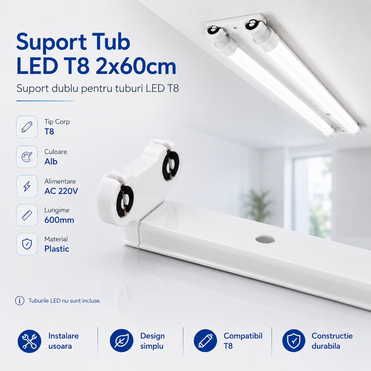 Suport Tub LED T8 2x60cm