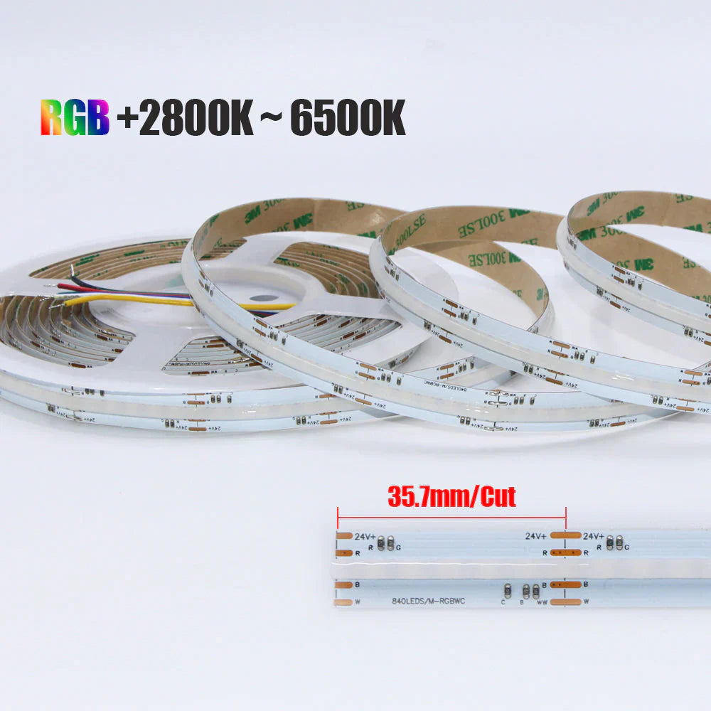 Banda LED 24V COB RGB-CCT 21W/m - 840 SMD/m - IP20 - Rola 5 metri