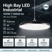 Lampa LED Industriala High Bay 100W 6500K IP65 Ø235mm