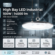 Lampa LED Industriala High Bay 100W 6500K IP65 Ø280mm