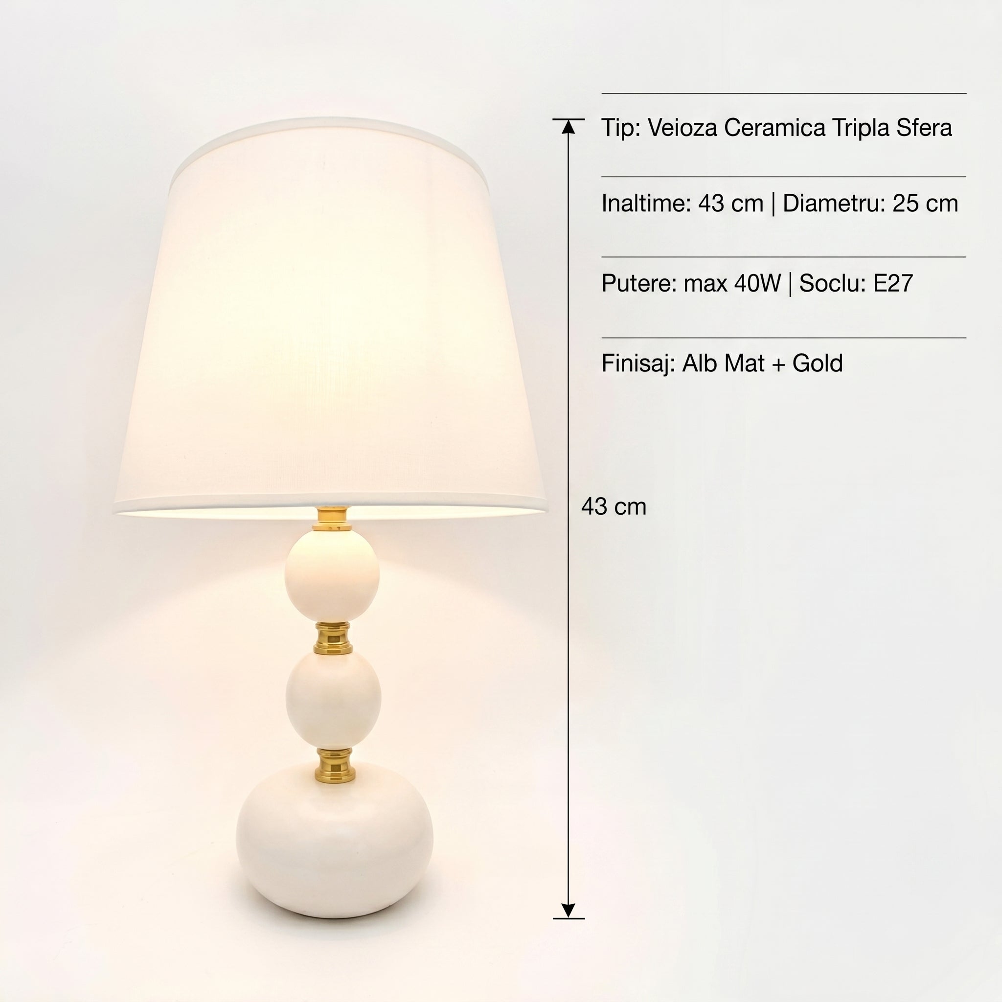 Veioza Abajur AVENTA 1xE27 White&Gold