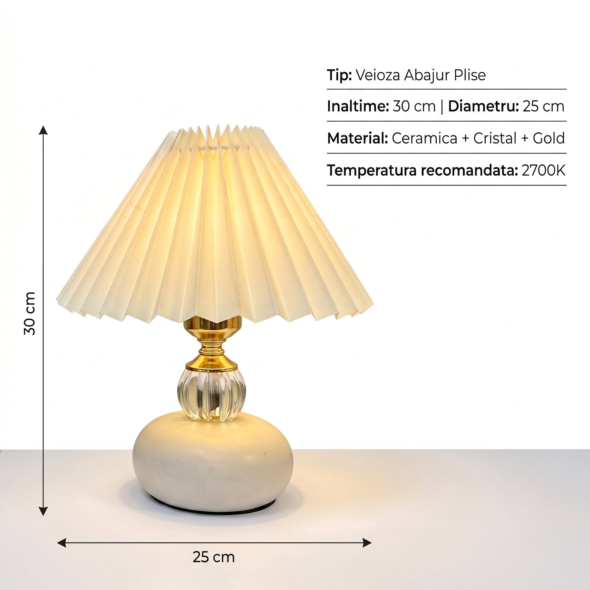 Veioza Abajur BLOOM Ceramica White&Gold H30cm