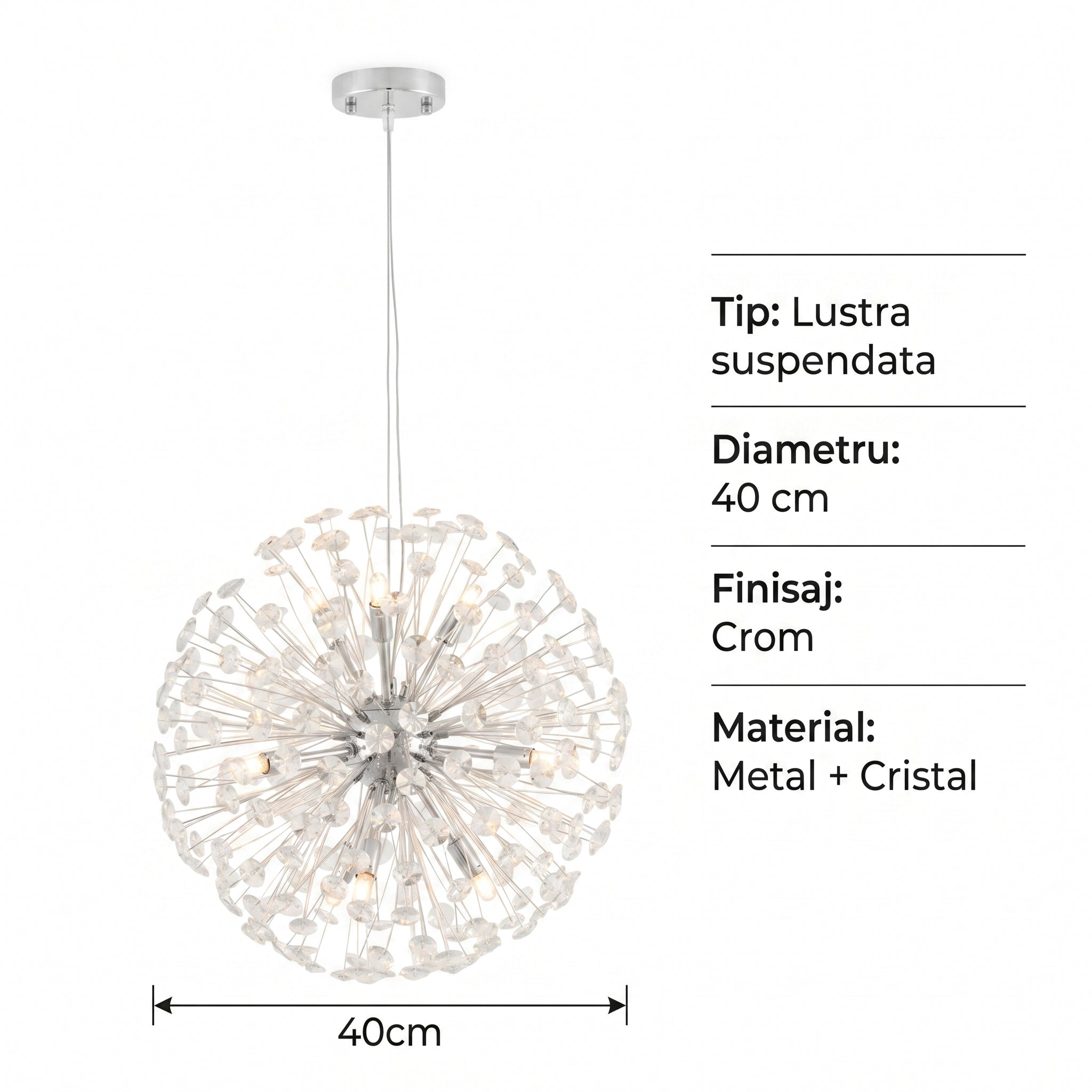 Lustra Suspendata Crystal Dandelion Silver