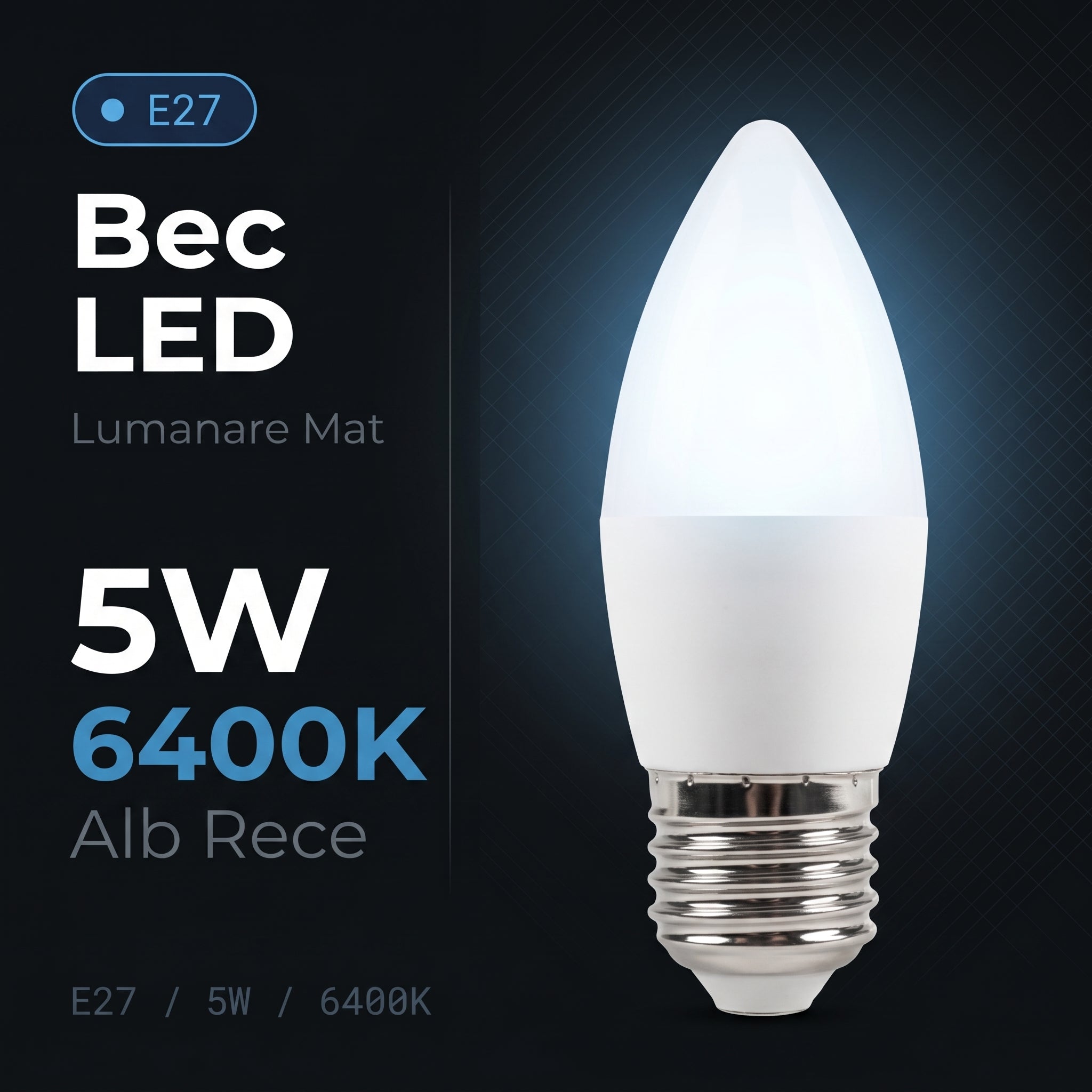 Bec LED Lumanare Mat E27 Alb Rece 5W Echivalent 25W
