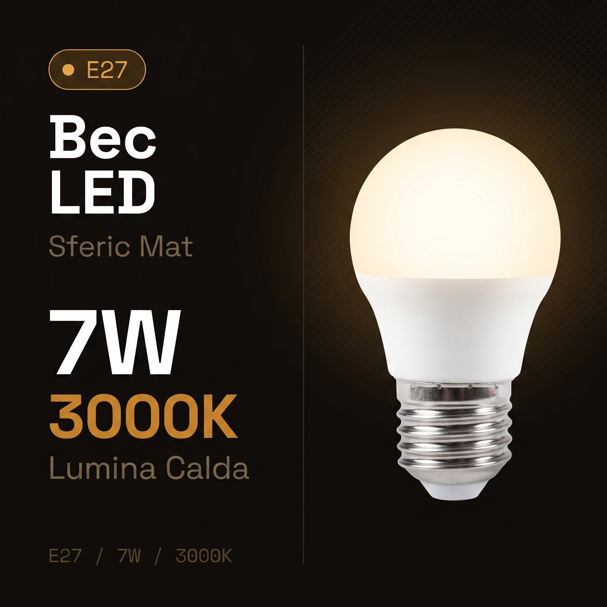 Bec LED Sferic Mat E27 Lumina Calda 7W Echivalent 35W