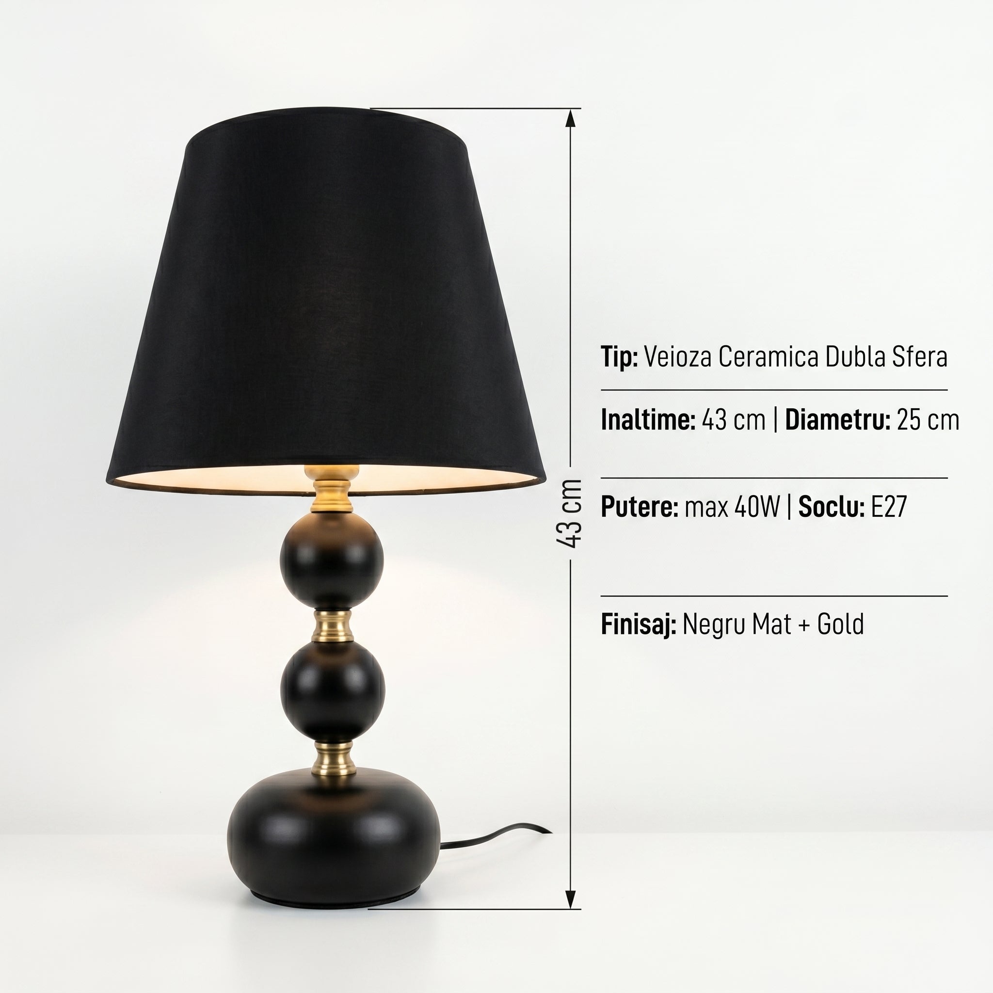 Veioza Abajur AVENTA 1xE27 Black&Gold