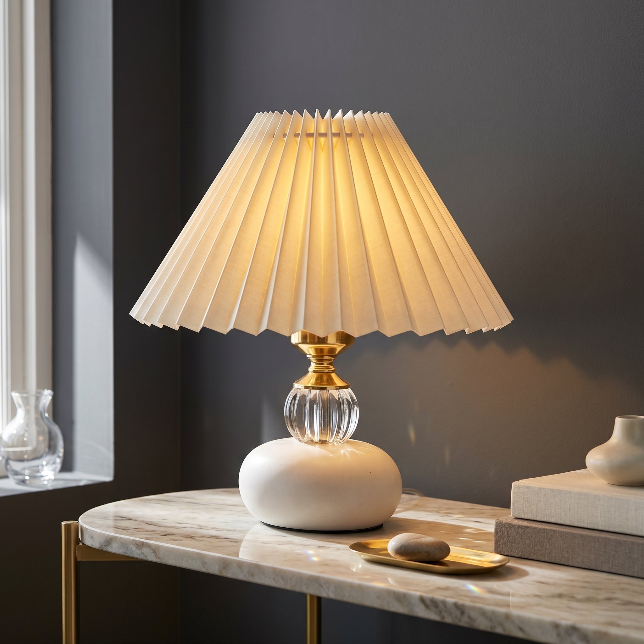 Veioza Abajur BLOOM Ceramica White&Gold H30cm