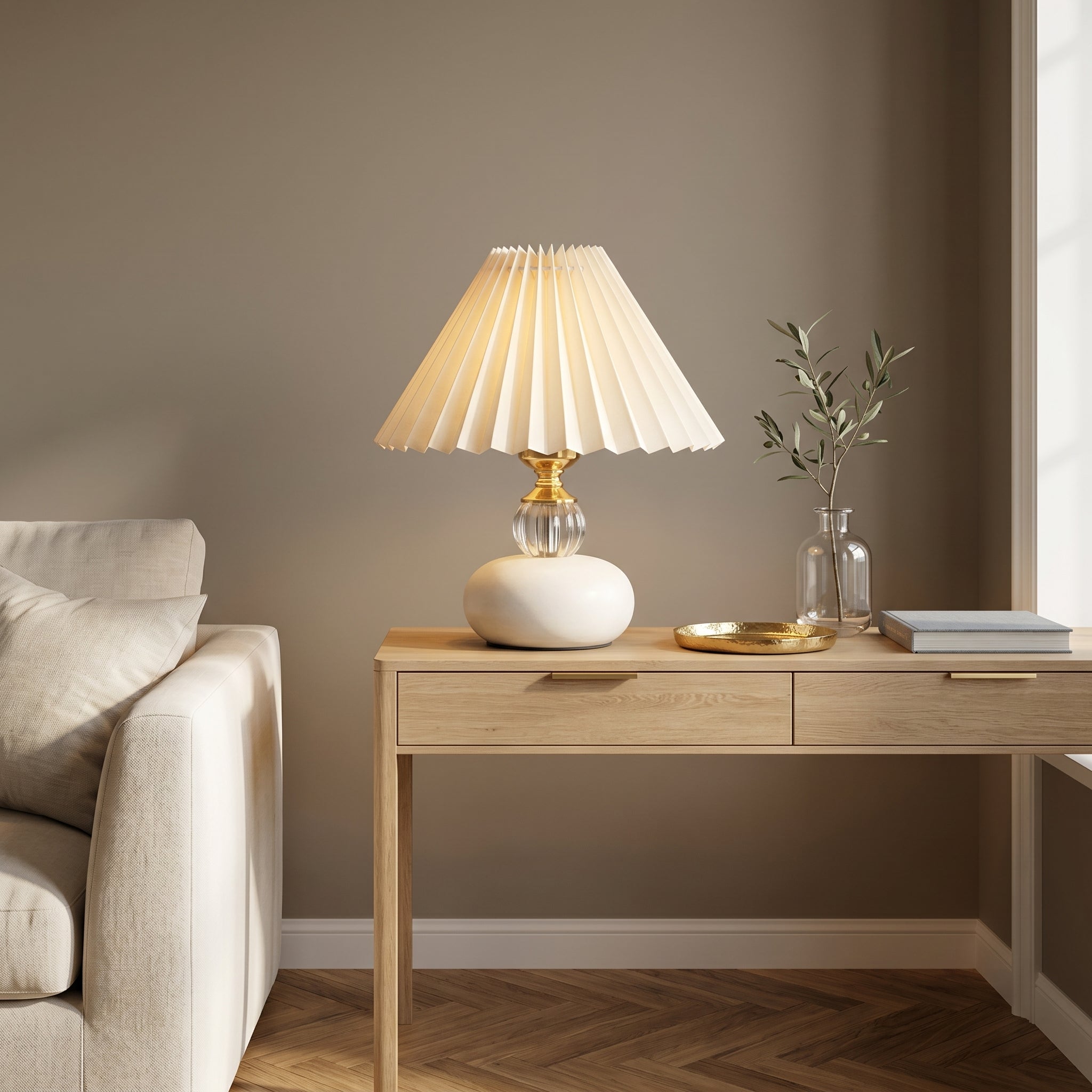 Veioza Abajur BLOOM Ceramica White&Gold H30cm