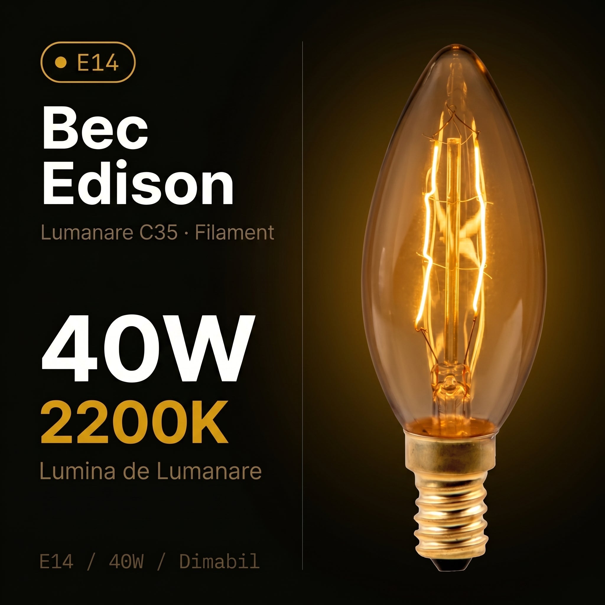 Bec Edison C35 E14 Filament Decorativ Amber Dimabil 107lm, 2200K
