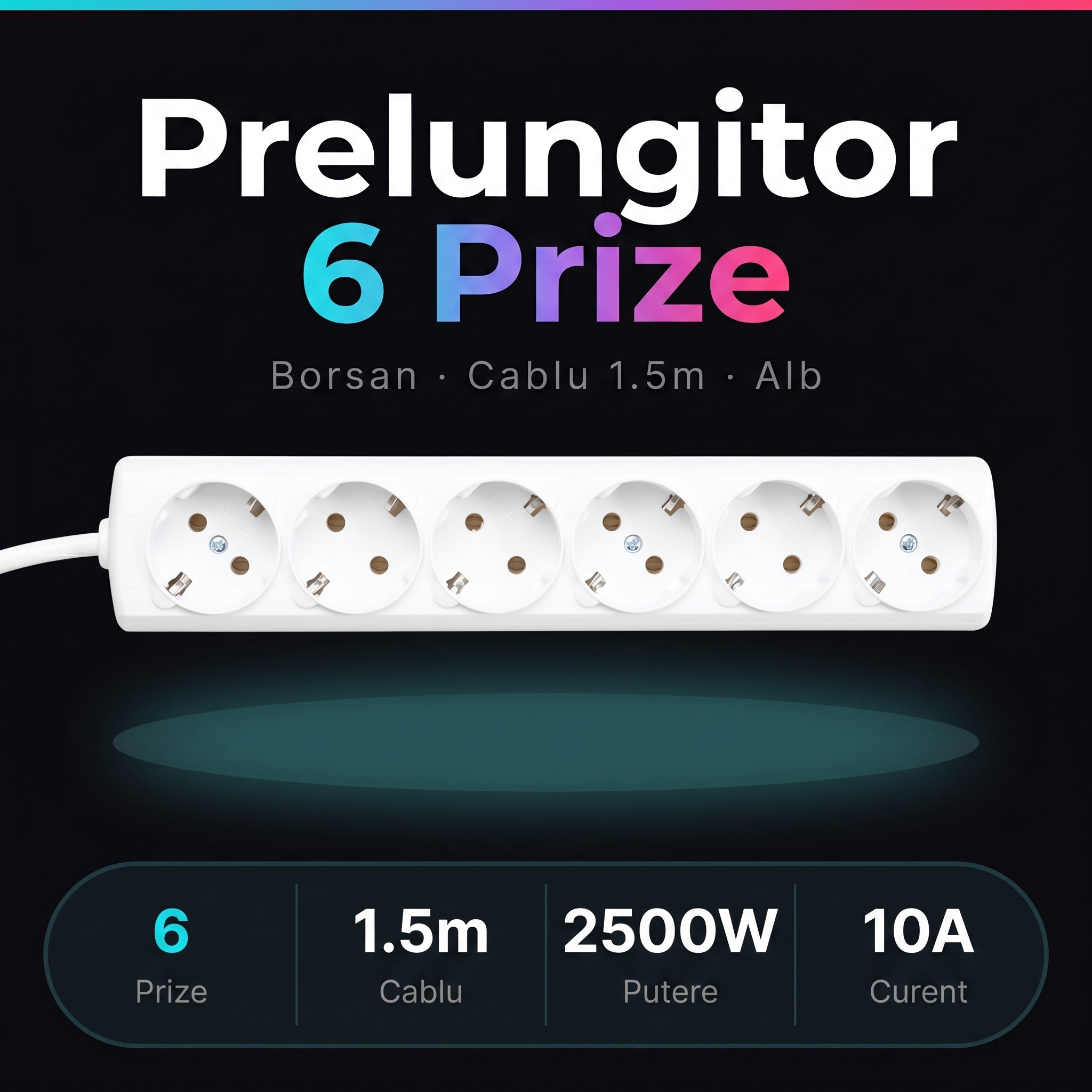 Prelungitor Alb 6 Prize cu Impamantare Cablu 1.5m