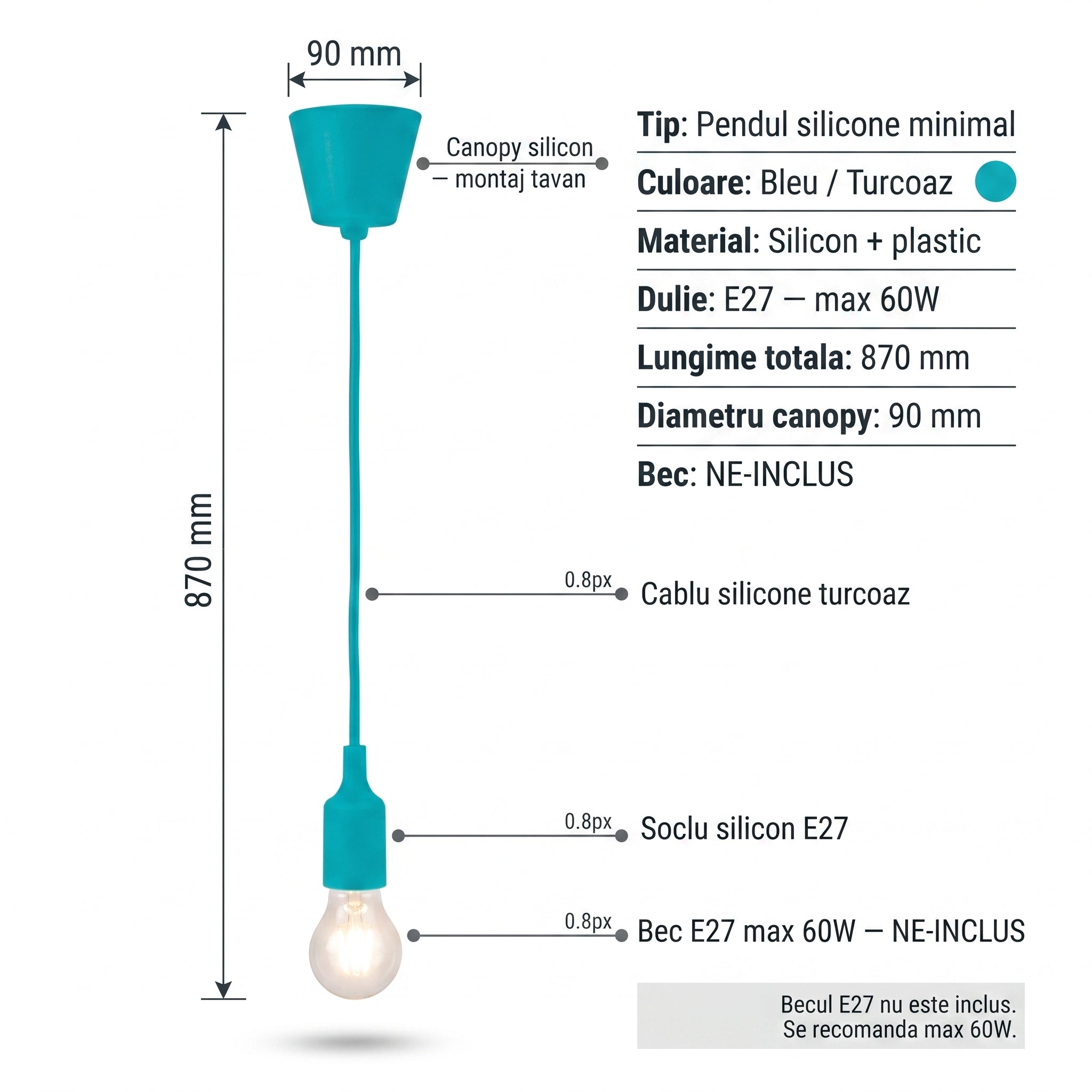 Pendul Silicone Bleu Vogue E27 60W Erste