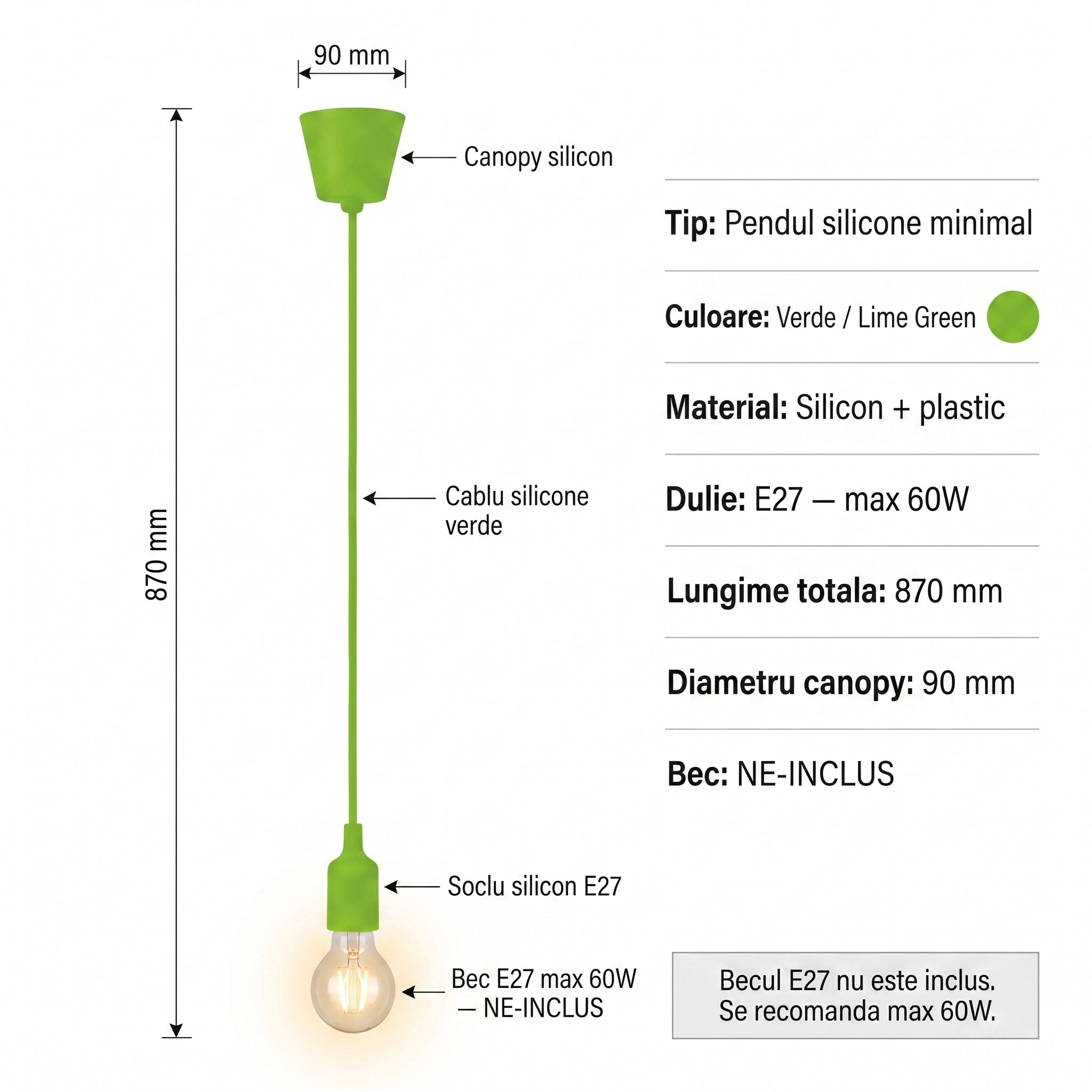 Pendul Silicone Verde Vogue E27 60W Erste