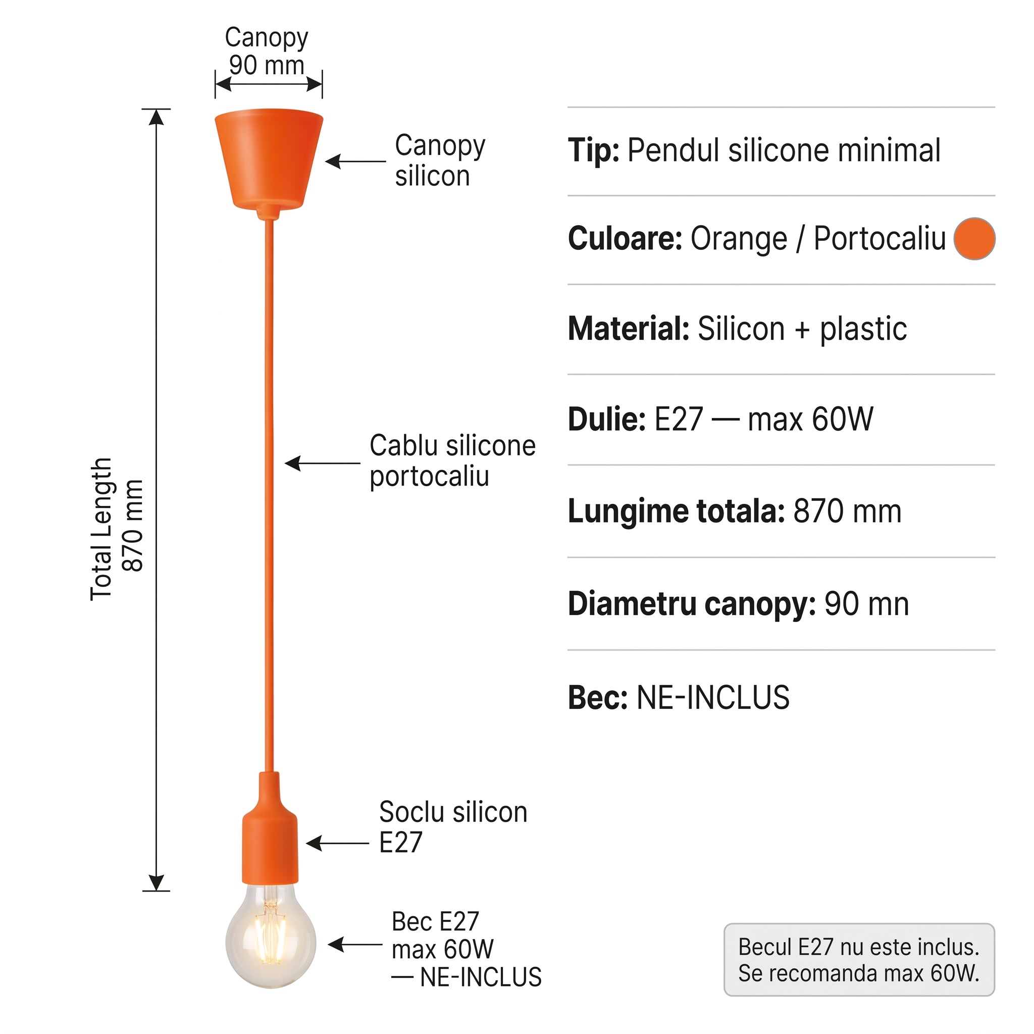 Pendul Silicone Orange Vogue E27 60W Erste