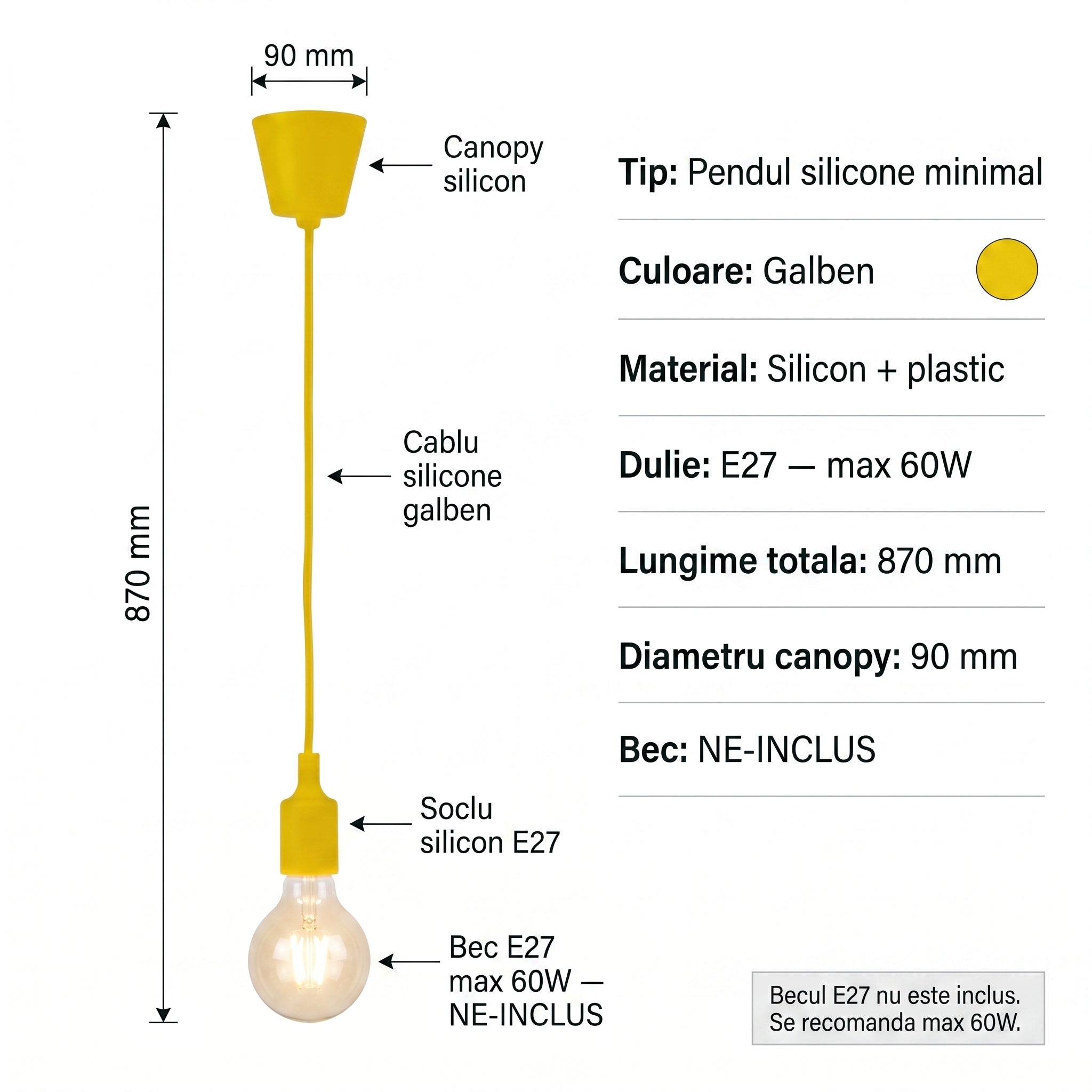Pendul Silicone Galben Vogue E27 60W Erste