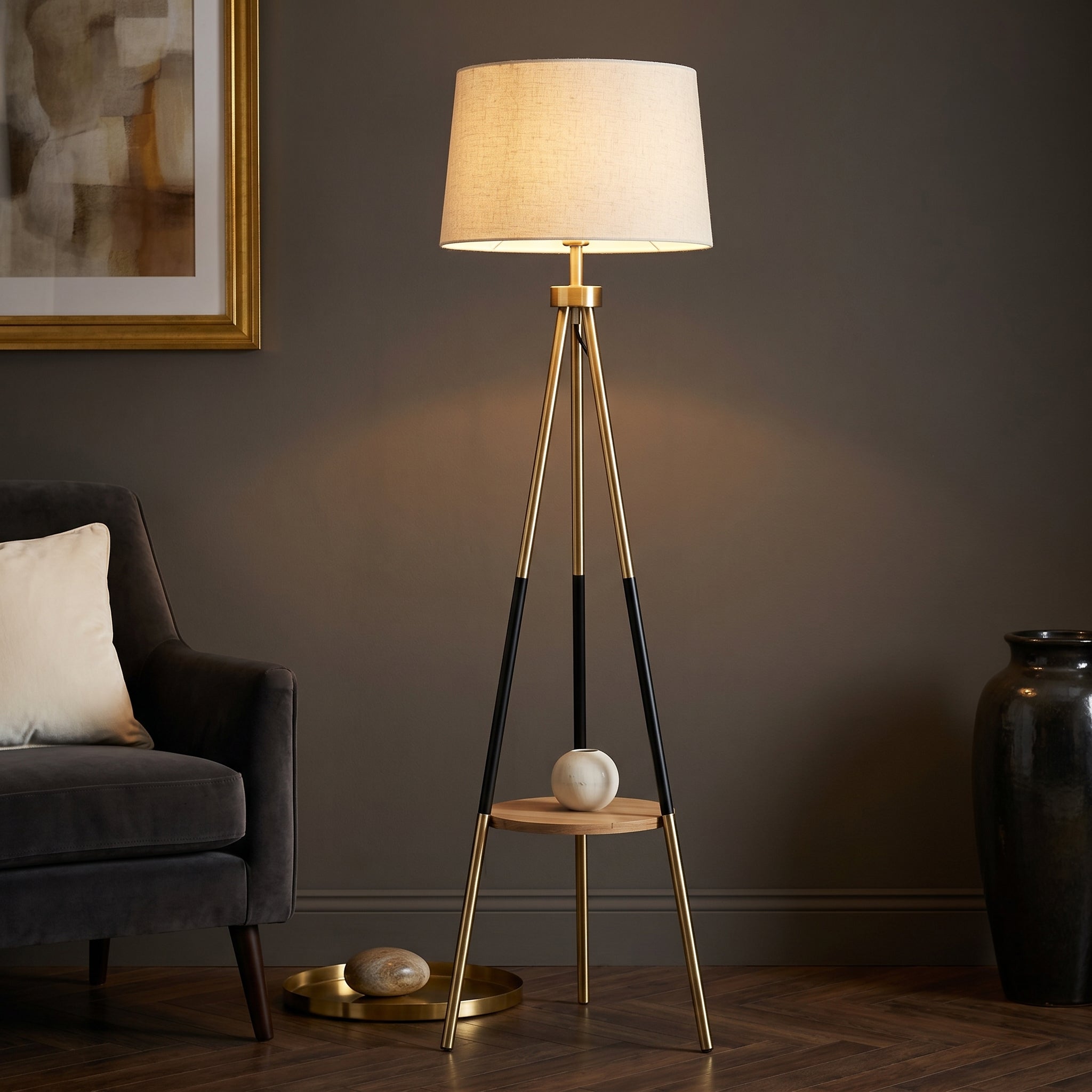 Lampadar Abajur Trepied VERANO 1xE27 160cm Black&Gold