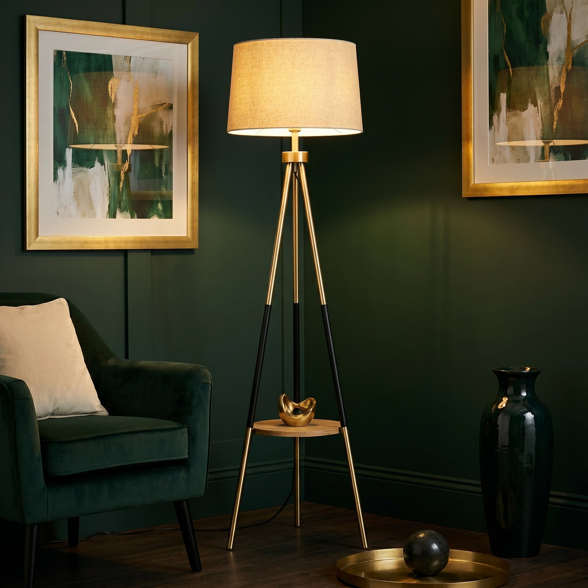 Lampadar Abajur Trepied VERANO 1xE27 160cm Black&Gold