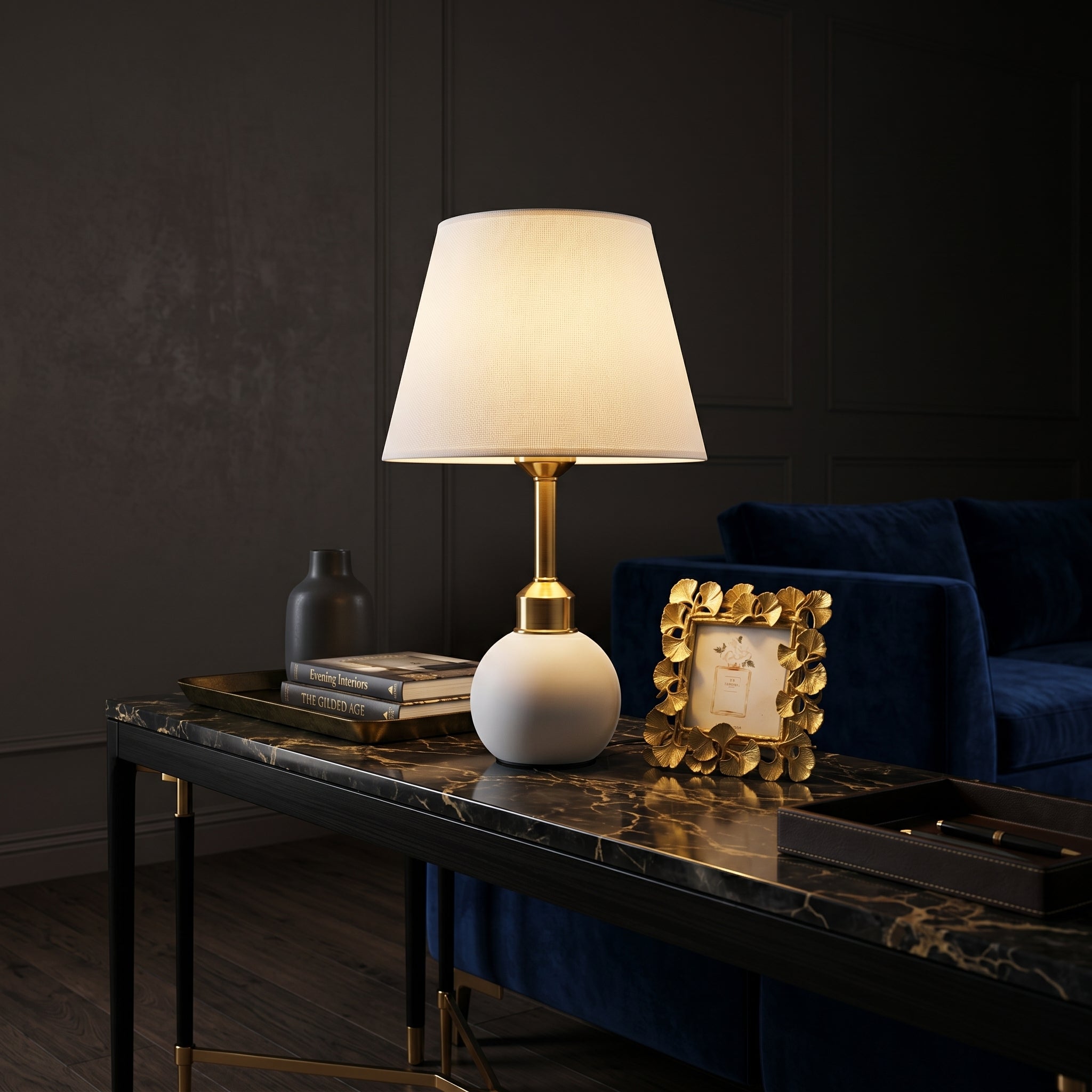 Veioza Ceramica NORLIN 1xE27 White&Gold H42cm