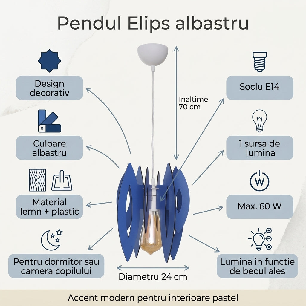 Pendul 1xE14 Elips Blue 70CM