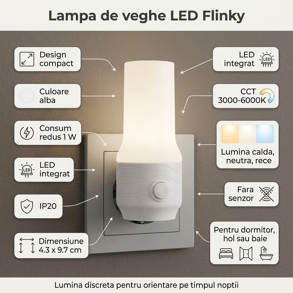 Lampa de Veghe LED Flinky Alba 1W IP20